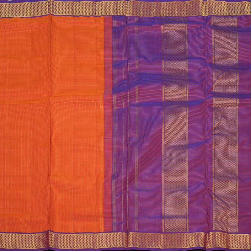 Hayagrivas Orange Handloom Kanjivaram Ten Yards Silk Saree with Purple Border KBE309E2-2
