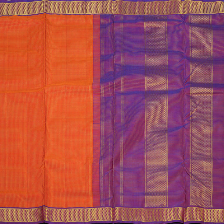 Hayagrivas Orange Handloom Kanjivaram Ten Yards Silk Saree with Purple Border KBE309E2-2