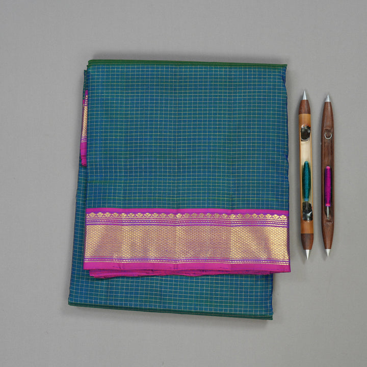 Hayagrivas Peacock Blue Handloom Kanjivaram Ten Yards Silk Saree with Purple Border KBE309E2-3