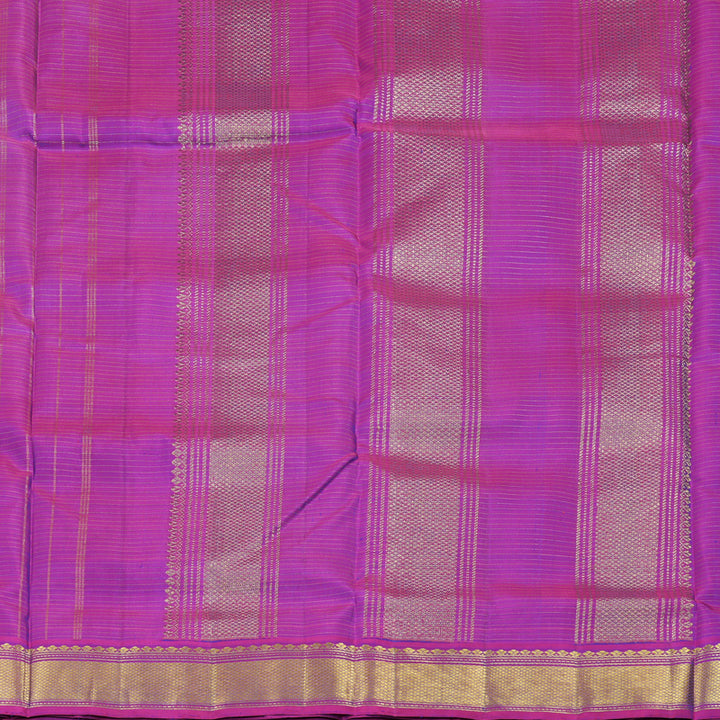 Hayagrivas Peacock Blue Handloom Kanjivaram Ten Yards Silk Saree with Purple Border KBE309E2-3