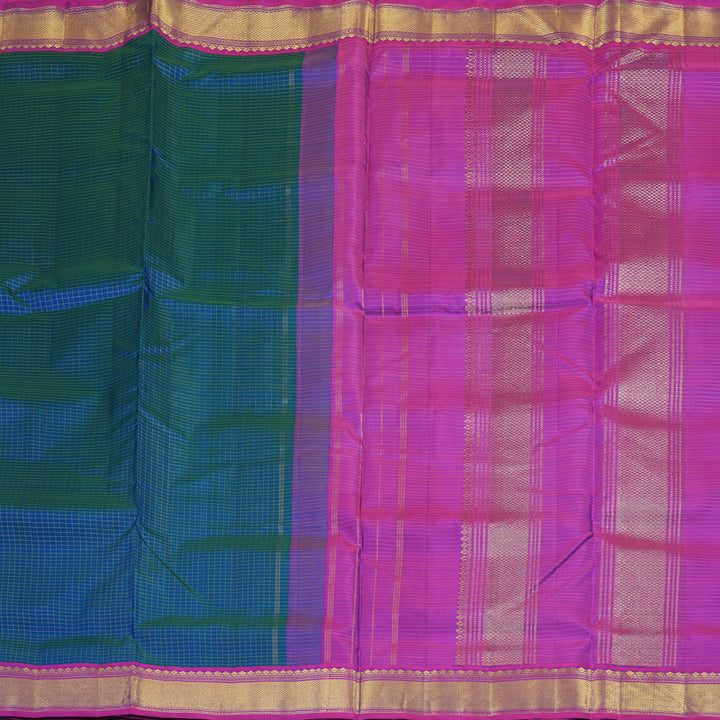 Hayagrivas Peacock Blue Handloom Kanjivaram Ten Yards Silk Saree with Purple Border KBE309E2-3
