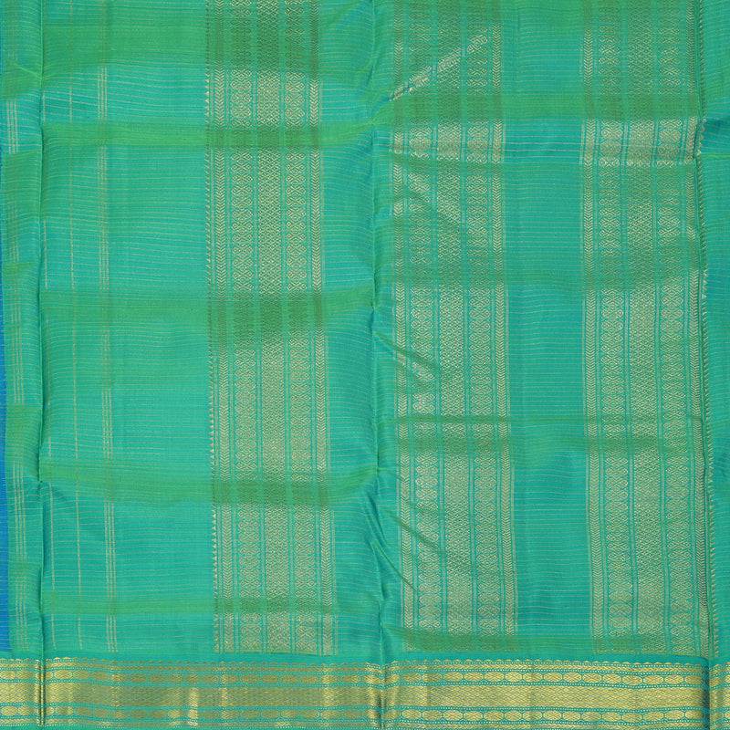 Hayagrivas Blue Handloom Kanjivaram Ten Yards Silk Saree with Sea Green Border KBE309E2-4