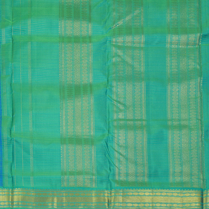 Hayagrivas Blue Handloom Kanjivaram Ten Yards Silk Saree with Sea Green Border KBE309E2-4