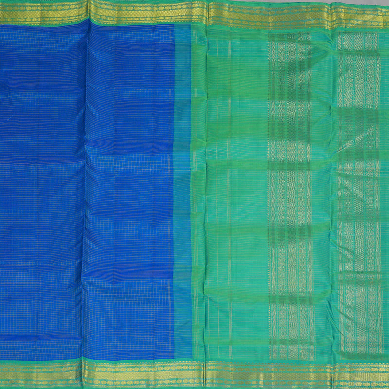 Hayagrivas Blue Handloom Kanjivaram Ten Yards Silk Saree with Sea Green Border KBE309E2-4