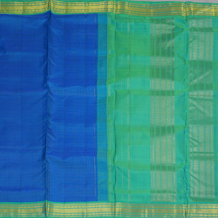 Hayagrivas Blue Handloom Kanjivaram Ten Yards Silk Saree with Sea Green Border KBE309E2-4
