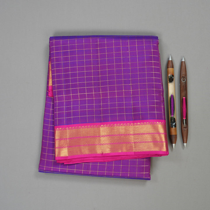 Hayagrivas Magenta Handloom Kanjivaram Ten Yards Silk Saree with Pink Border KBE309E2-5