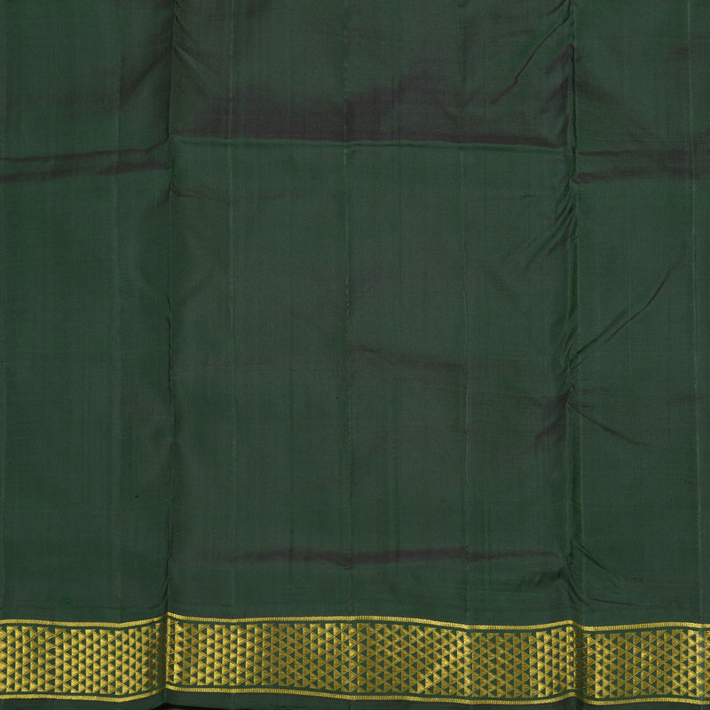 Hayagrivas Orangish Pink Handloom Kanjivaram Ten Yards Silk Saree with Bottle Green Border KBE309E4-2