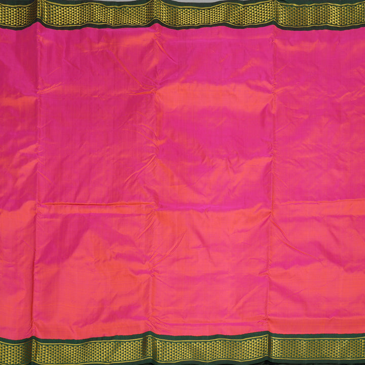 Hayagrivas Orangish Pink Handloom Kanjivaram Ten Yards Silk Saree with Bottle Green Border KBE309E4-2