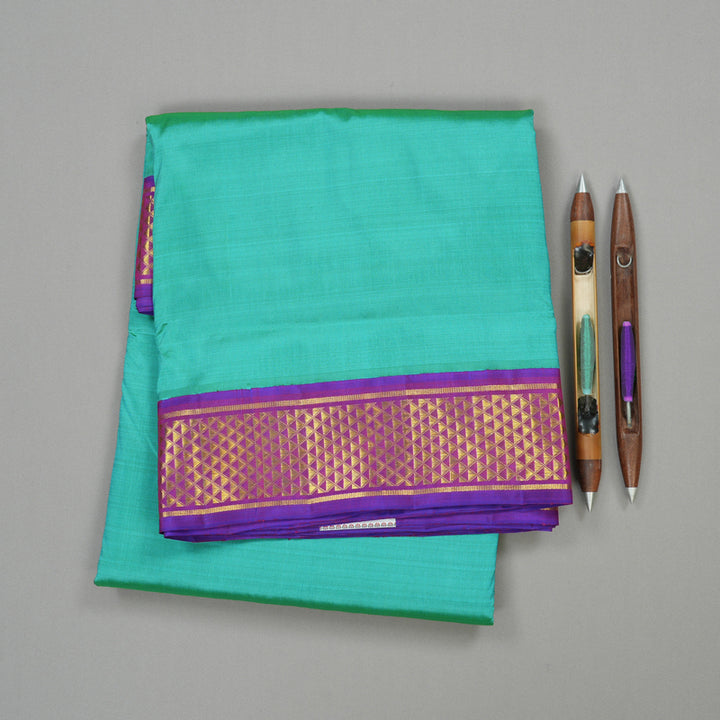 Hayagrivas Sea Green Handloom Kanjivaram Ten Yards Silk Saree with Purple Border KBE309E4-5