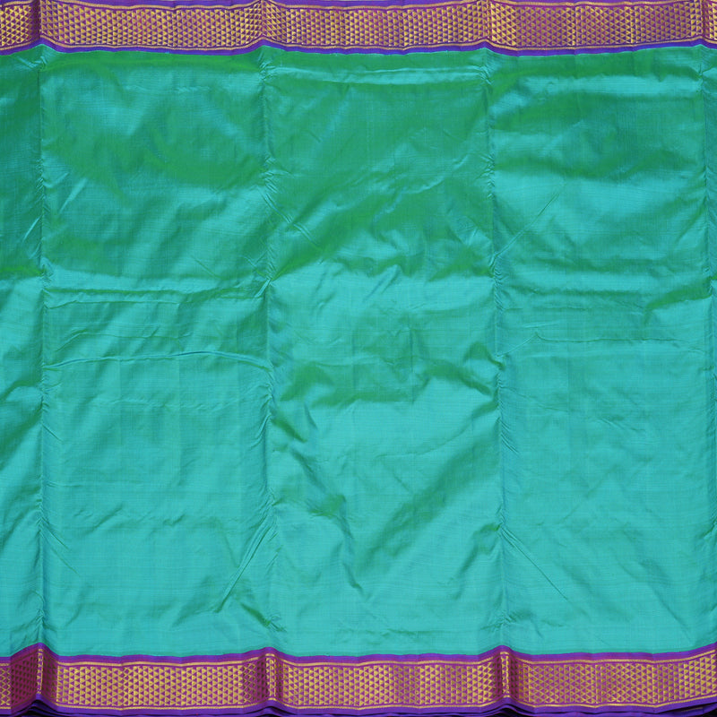 Hayagrivas Sea Green Handloom Kanjivaram Ten Yards Silk Saree with Purple Border KBE309E4-5