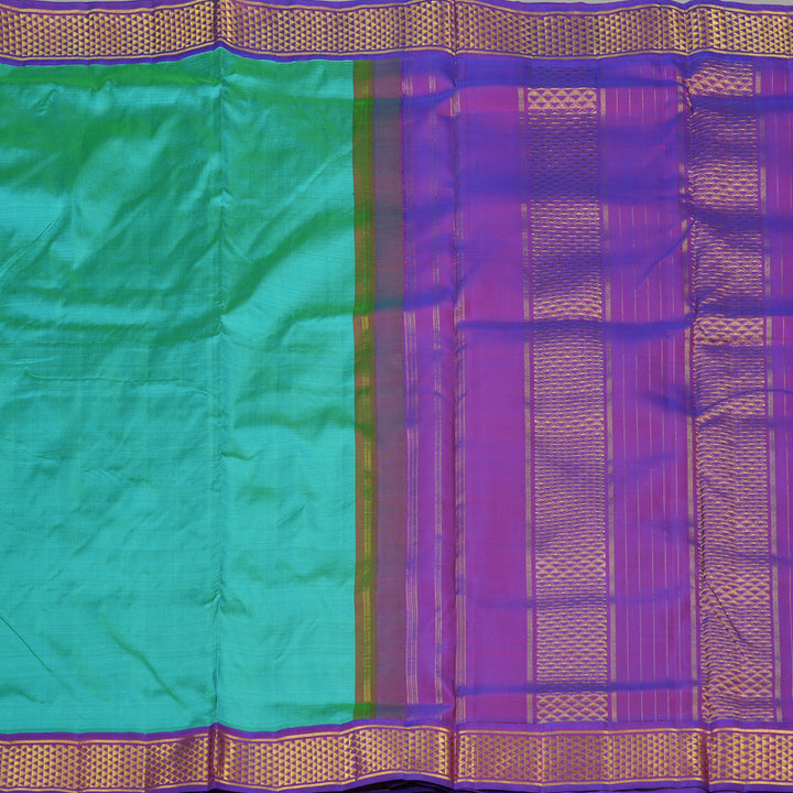 Hayagrivas Sea Green Handloom Kanjivaram Ten Yards Silk Saree with Purple Border KBE309E4-5