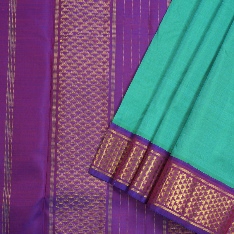 Hayagrivas Sea Green Handloom Kanjivaram Ten Yards Silk Saree with Purple Border KBE309E4-5