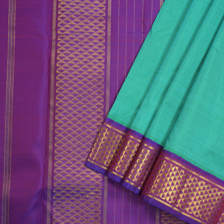 Hayagrivas Sea Green Handloom Kanjivaram Ten Yards Silk Saree with Purple Border KBE309E4-5