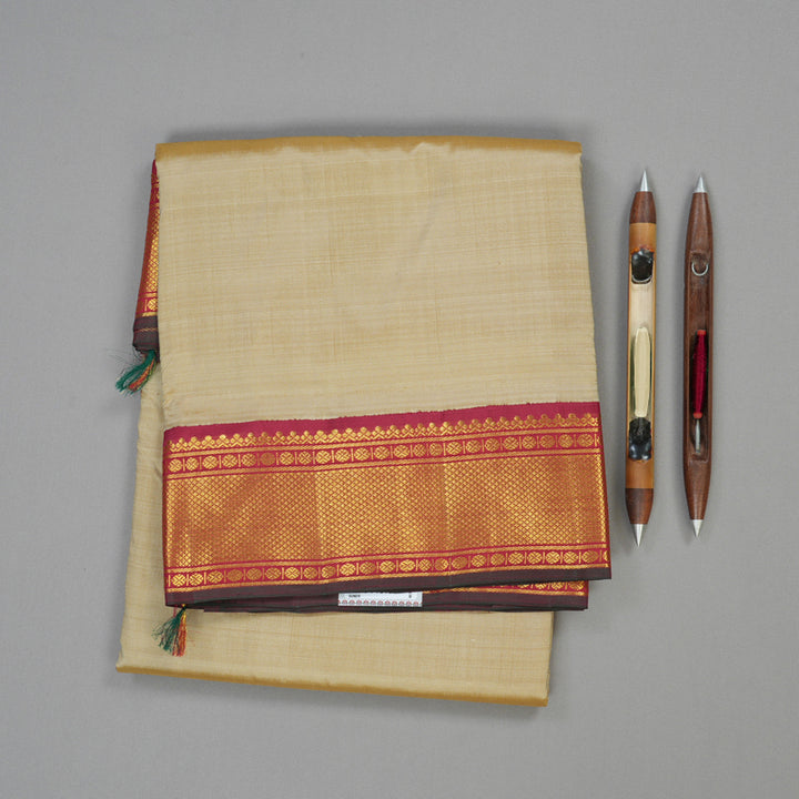 Hayagrivas Handloom Pure Kanjivaram Ten Yard Silk Saree in Spellbinding Sandal KBE309E5-1
