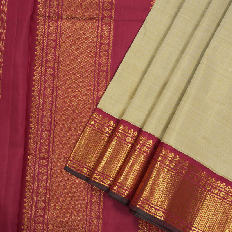 Hayagrivas Handloom Pure Kanjivaram Ten Yard Silk Saree in Spellbinding Sandal KBE309E5-1