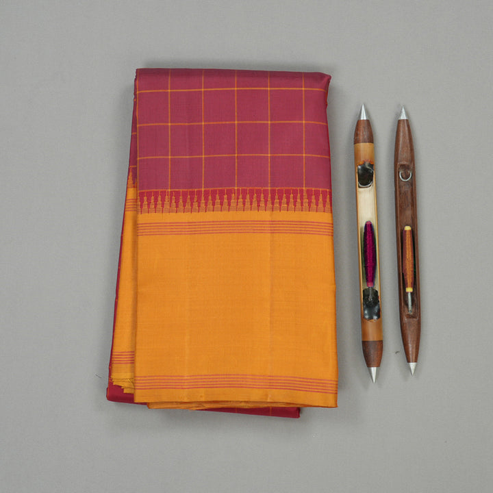 Hayagrivas Maroon Handloom Kanjivaram Silk Saree with Mustard Border KBE30D1-2