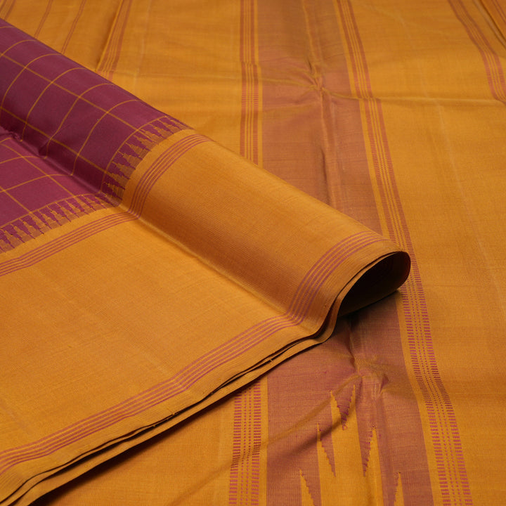 Hayagrivas Maroon Handloom Kanjivaram Silk Saree with Mustard Border KBE30D1-2