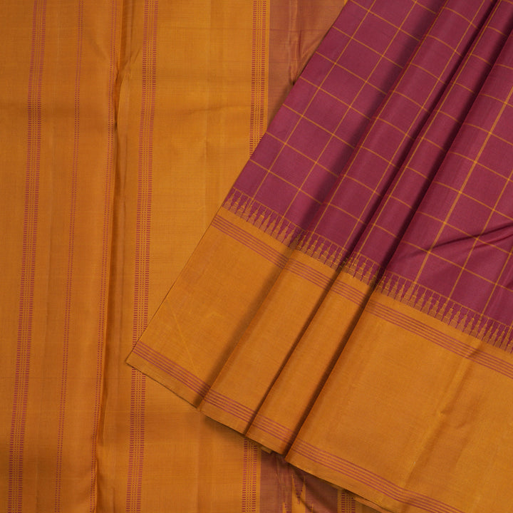 Hayagrivas Maroon Handloom Kanjivaram Silk Saree with Mustard Border KBE30D1-2