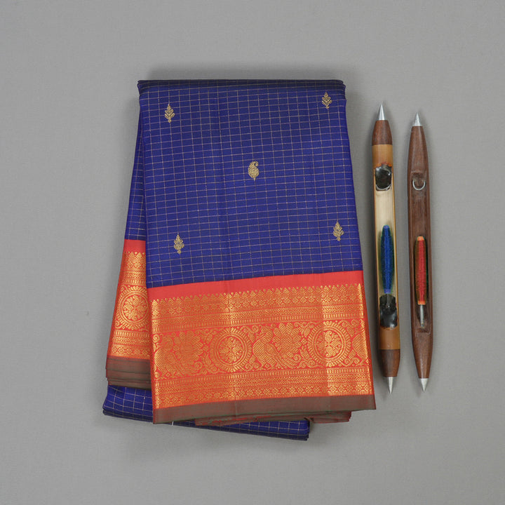 Hayagrivas Blue Handloom Kanjivaram Silk Saree with Red Border KBE310E12-1