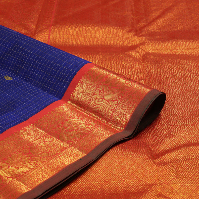 Hayagrivas Blue Handloom Kanjivaram Silk Saree with Red Border KBE310E12-1