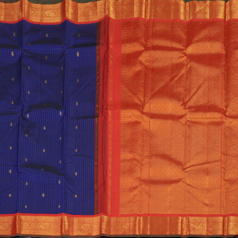 Hayagrivas Blue Handloom Kanjivaram Silk Saree with Red Border KBE310E12-1