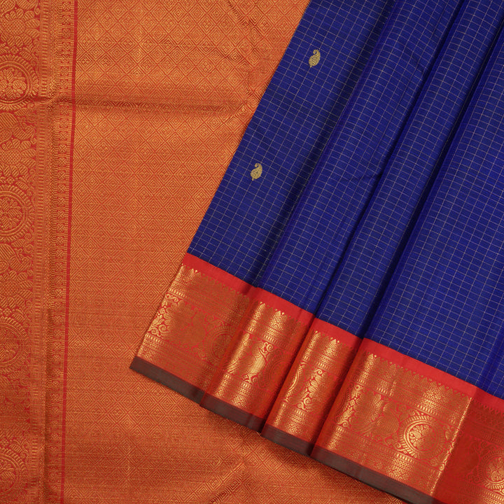 Hayagrivas Blue Handloom Kanjivaram Silk Saree with Red Border KBE310E12-1