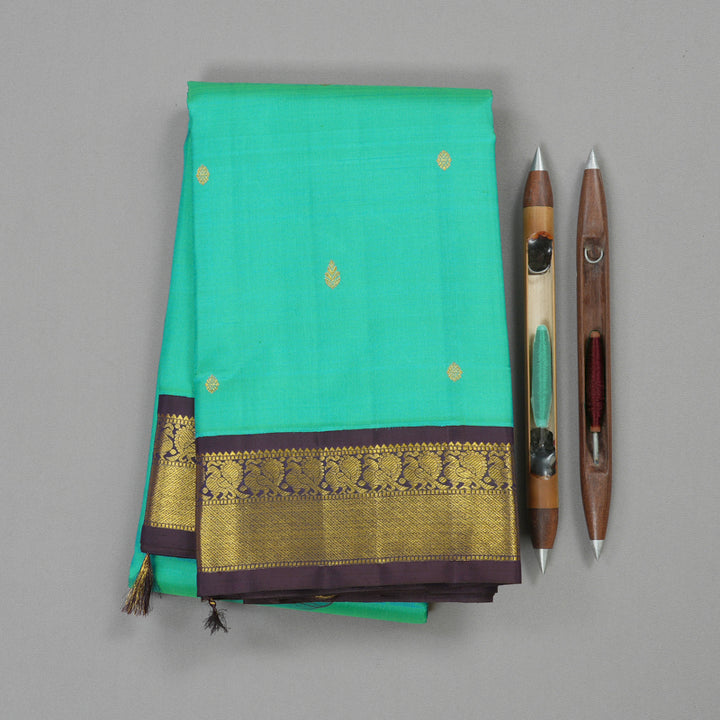 Hayagrivas Sea Blue Handloom Kanjivaram Silk Saree with Dark Blue Border KBE310E5-2