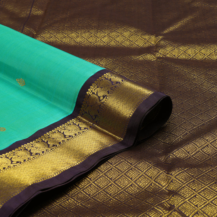 Hayagrivas Sea Blue Handloom Kanjivaram Silk Saree with Dark Blue Border KBE310E5-2