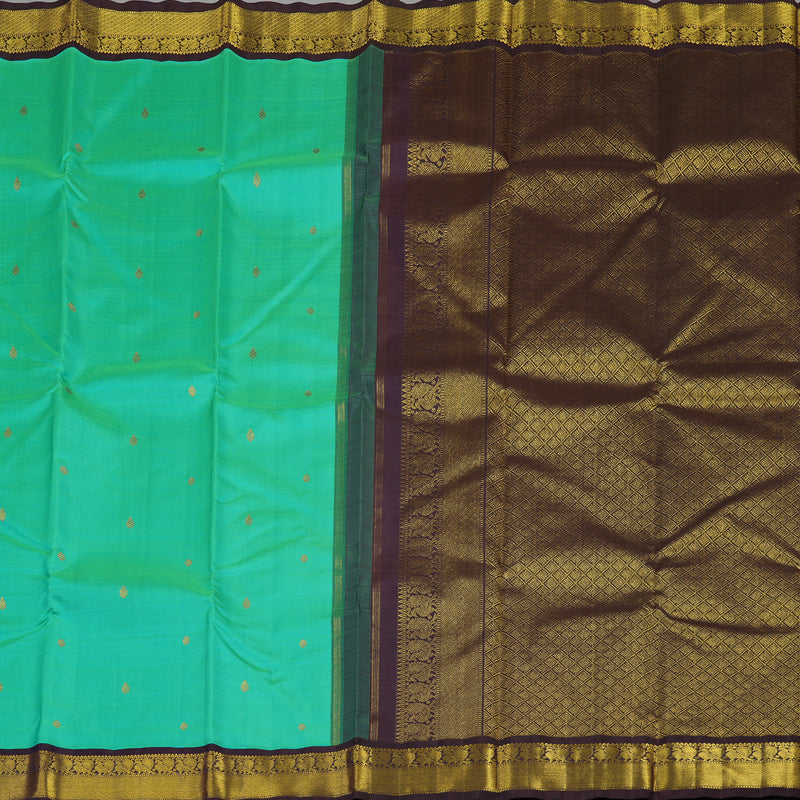 Hayagrivas Sea Blue Handloom Kanjivaram Silk Saree with Dark Blue Border KBE310E5-2