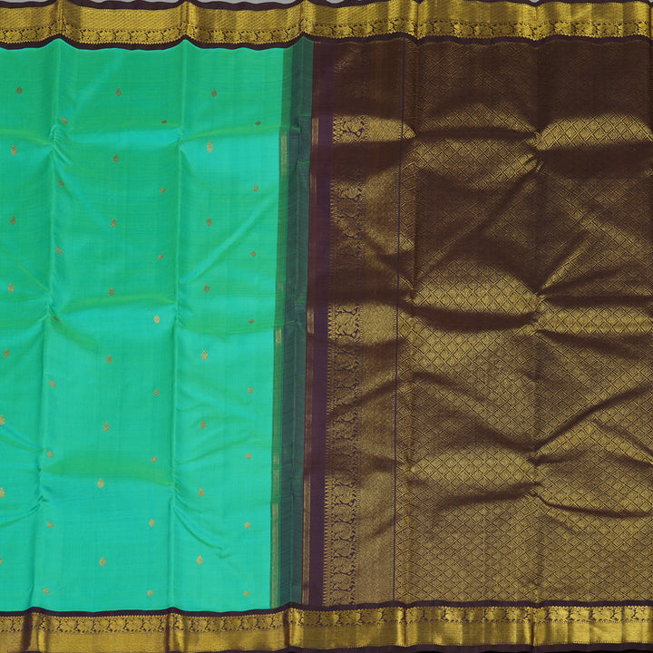 Hayagrivas Sea Blue Handloom Kanjivaram Silk Saree with Dark Blue Border KBE310E5-2