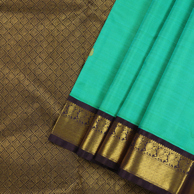 Hayagrivas Sea Blue Handloom Kanjivaram Silk Saree with Dark Blue Border KBE310E5-2