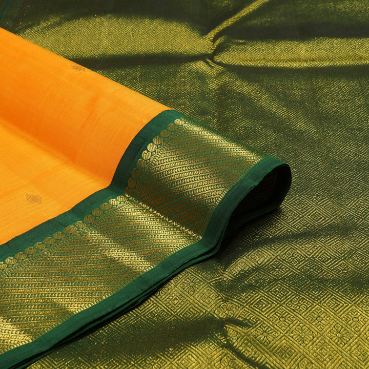 Hayagrivas Handloom Kanjivaram silk saree in vibrant Mango yellow with bottle green KBE310E5-4