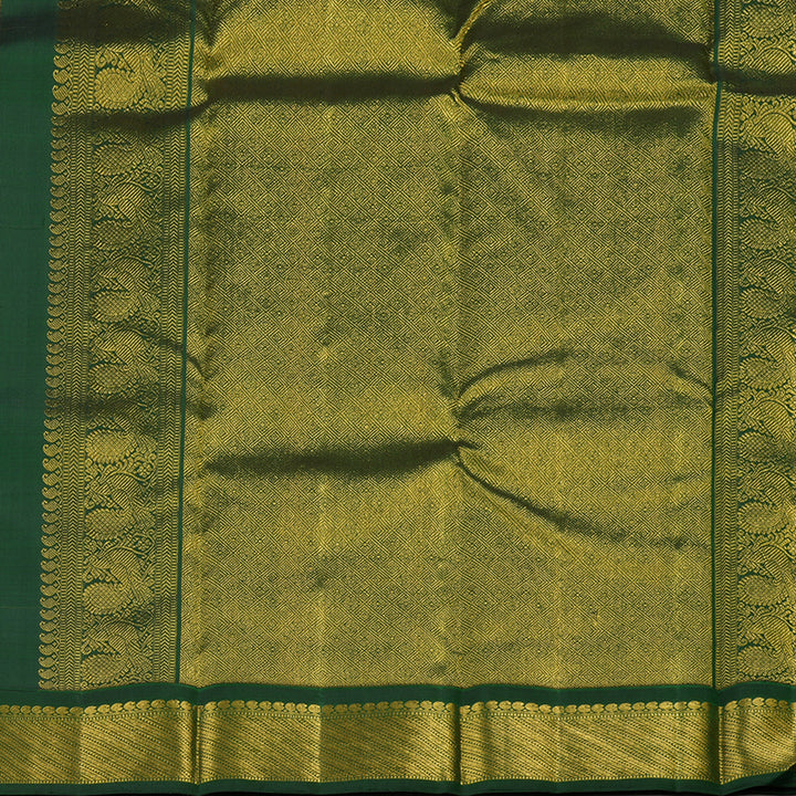 Hayagrivas Handloom Kanjivaram silk saree in vibrant Mango yellow with bottle green KBE310E5-4