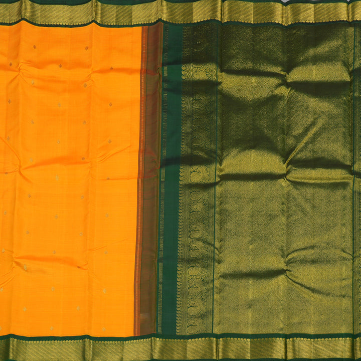 Hayagrivas Handloom Kanjivaram silk saree in vibrant Mango yellow with bottle green KBE310E5-4