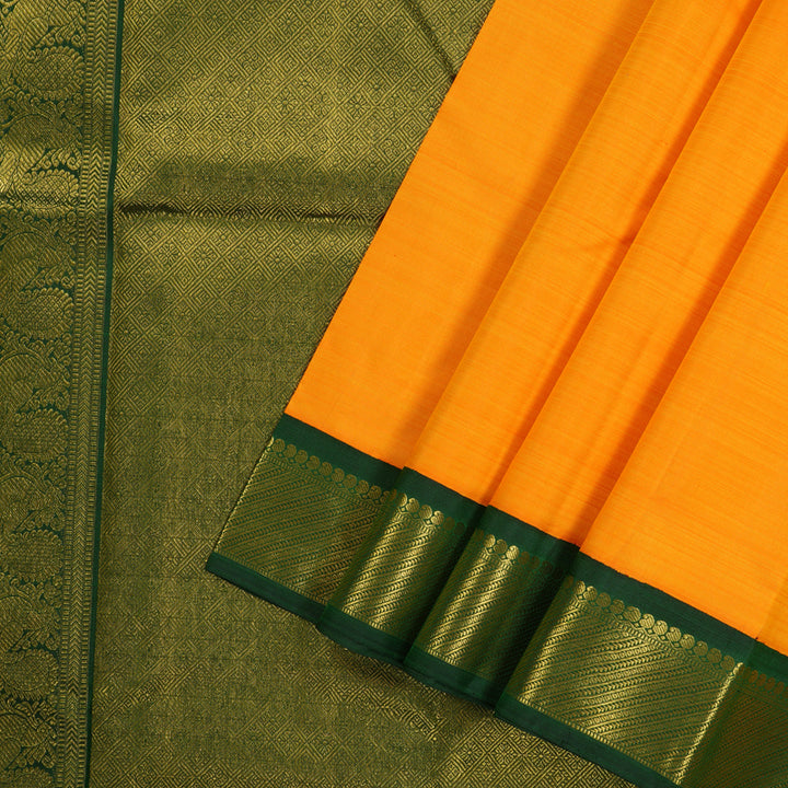 Hayagrivas Handloom Kanjivaram silk saree in vibrant Mango yellow with bottle green KBE310E5-4