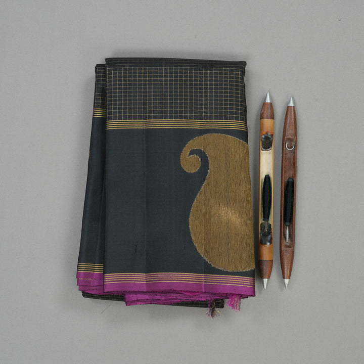 Hayagrivas Handloom Pure Kanjivaram Silk Saree in Bold Black KBE312E4-1