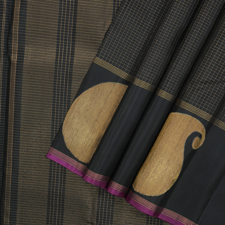 Hayagrivas Handloom Pure Kanjivaram Silk Saree in Bold Black KBE312E4-1