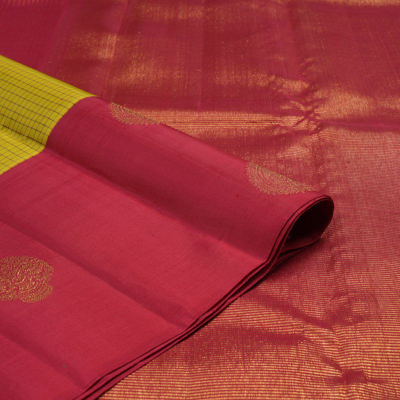 Hayagrivas Lemon Yellow Handloom Kanjivaram Silk Saree with Maroon Border KBE312E4-2