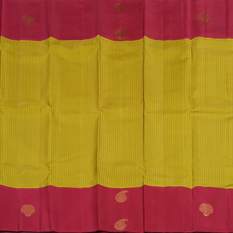Hayagrivas Lemon Yellow Handloom Kanjivaram Silk Saree with Maroon Border KBE312E4-2