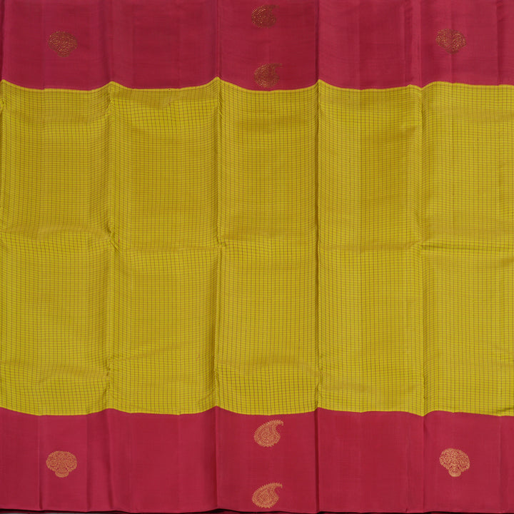 Hayagrivas Lemon Yellow Handloom Kanjivaram Silk Saree with Maroon Border KBE312E4-2