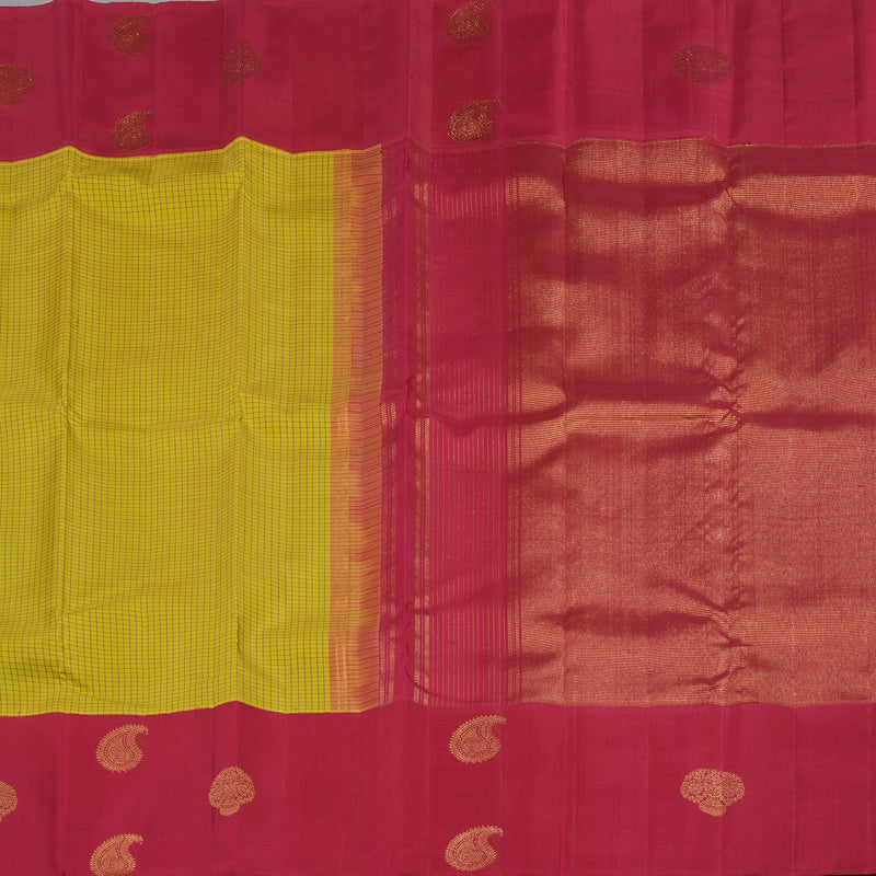 Hayagrivas Lemon Yellow Handloom Kanjivaram Silk Saree with Maroon Border KBE312E4-2