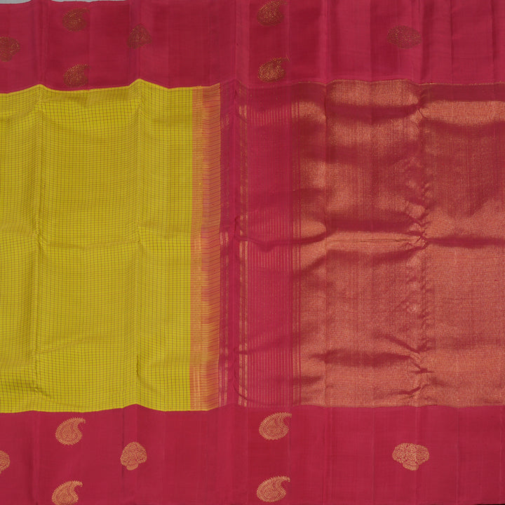 Hayagrivas Lemon Yellow Handloom Kanjivaram Silk Saree with Maroon Border KBE312E4-2