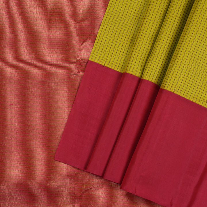 Hayagrivas Lemon Yellow Handloom Kanjivaram Silk Saree with Maroon Border KBE312E4-2
