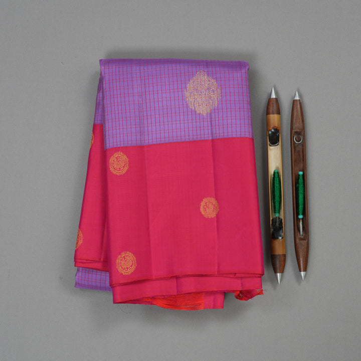 Hayagrivas Lavender Handloom Kanjivaram Silk Saree with Reddish Pink Border KBE312E5-3
