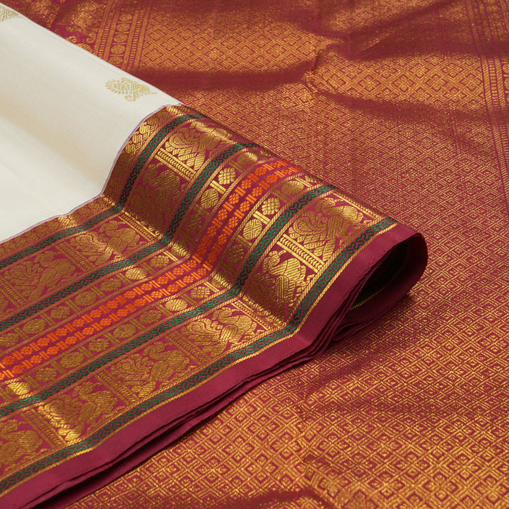Hayagrivas Half White Handloom Kanjivaram Silk Saree with Maroon Border KBE312E7-4