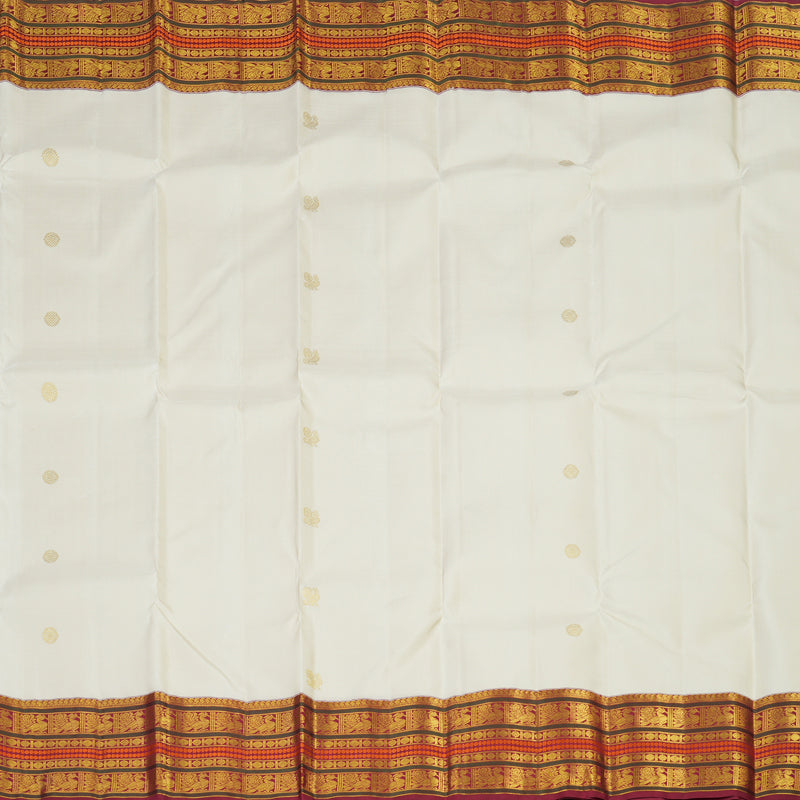 Hayagrivas Half White Handloom Kanjivaram Silk Saree with Maroon Border KBE312E7-4