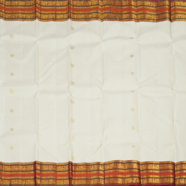 Hayagrivas Half White Handloom Kanjivaram Silk Saree with Maroon Border KBE312E7-4
