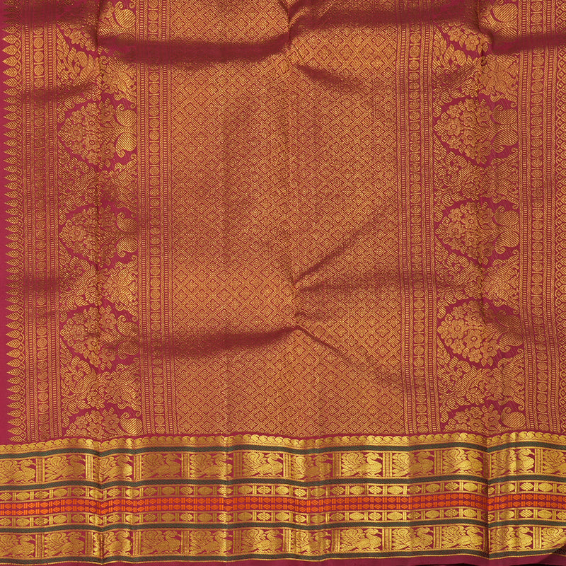 Hayagrivas Half White Handloom Kanjivaram Silk Saree with Maroon Border KBE312E7-4