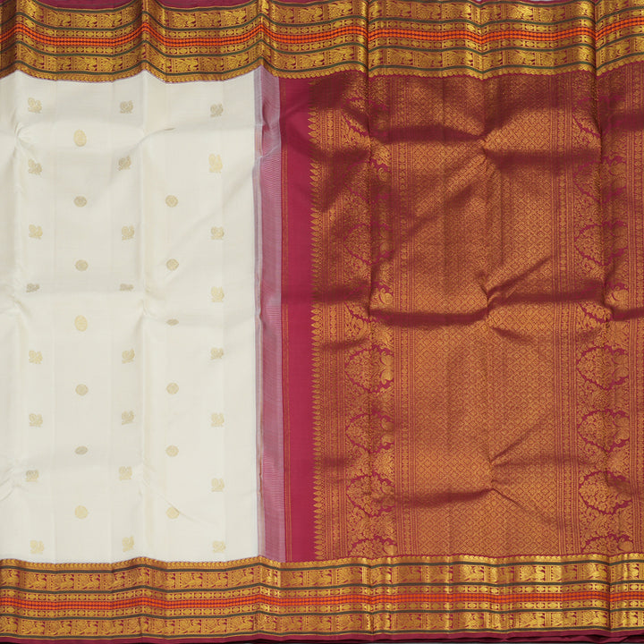 Hayagrivas Half White Handloom Kanjivaram Silk Saree with Maroon Border KBE312E7-4