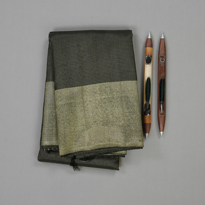 Hayagrivas Handloom Kanjivaram Jari checks silk saree in Black KBE312E8-1